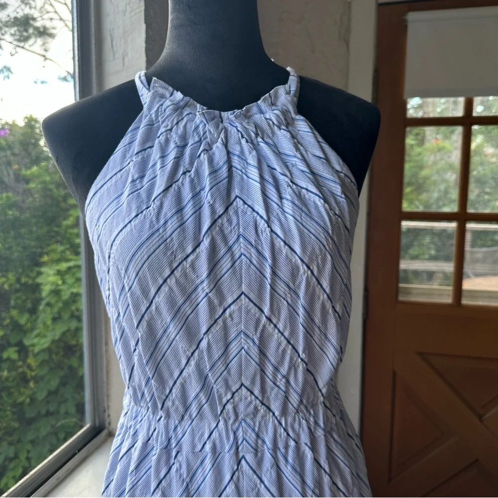 NWT Rebecca Taylor Striped Linen Halter Neck Size S Blue & White Mid Thigh Dress - Picture 8 of 16